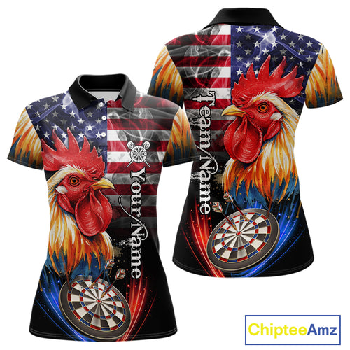 American Flag Smoke Rooster Darts Shirt For Women Custom Patriotic Darts Jersey Team Polo, 1/4 Zip TDM5257
