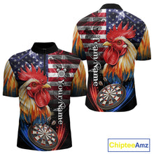 Load image into Gallery viewer, American Flag Smoke Rooster Darts Shirt For Men Custom Patriotic Darts Jersey Team Polo, 1/4 Zip TDM5257