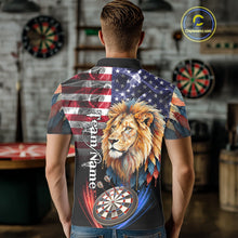 Load image into Gallery viewer, American Flag Smoke Lion Darts Shirt For Men Custom Patriotic Darts Jersey Team Polo, 1/4 Zip TDM5258