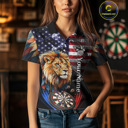 American Flag Smoke Lion Darts Shirt For Women Custom Patriotic Darts Jersey Team Polo, 1/4 Zip TDM5258