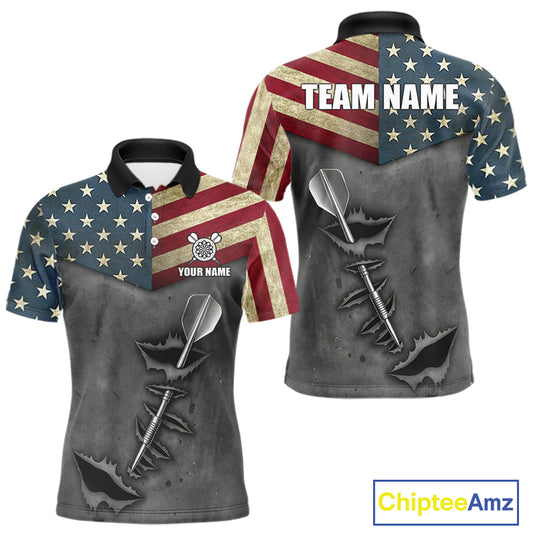 Personalized American Flag Steel Tip Dart Polo & 1/4 Zip For Men Custom Patriotic Darts Jersey TDM5260