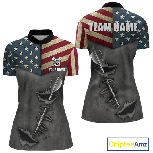Personalized American Flag Steel Tip Dart Polo & 1/4 Zip For Women Custom Patriotic Darts Jersey TDM5260