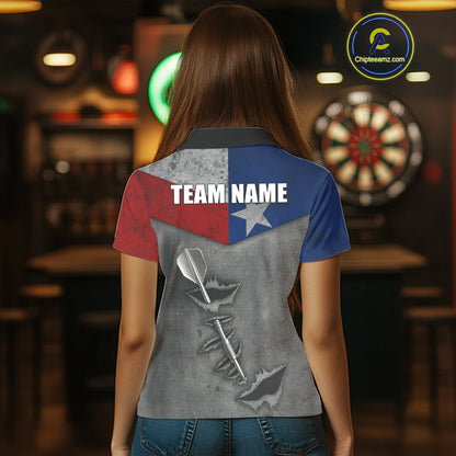 Personalized Texas Flag Steel Tip Dart Polo & 1/4 Zip For Women Custom Texas Darts Team Jersey TDM5262