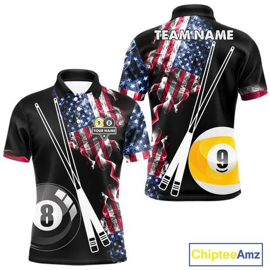 American Flag Smoke 8 Ball & 9 Ball Pool Billiard Shirt For Men Custom Patriotic Billiard Jersey TDM5517