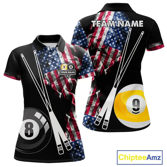 American Flag Smoke 8 Ball & 9 Ball Pool Billiard Shirt For Women Custom Patriotic Billiard Jersey TDM5517