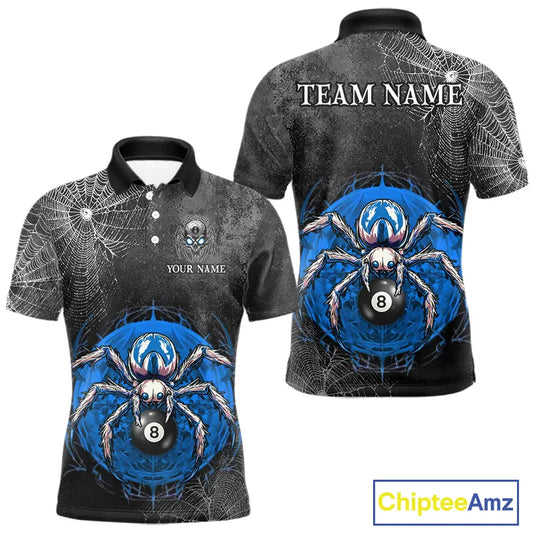 Personalized Grunge Spider Web 8 Ball Pool Billiard Shirt For Men, Billiard Team Jerseys |Blue TDM5518