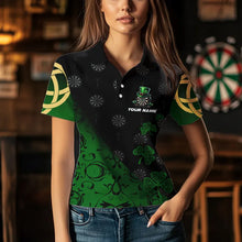 Load image into Gallery viewer, Black And Green St Patrick Day Luckiest Shamrock Dart Shirts For Women Custom Darts Team Jerseys TDM3457