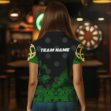 Load image into Gallery viewer, Black And Green St Patrick Day Luckiest Shamrock Dart Shirts For Women Custom Darts Team Jerseys TDM3457