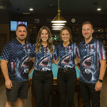 Load image into Gallery viewer, American Flag Shark 8 Ball Billiard Shirt For Women Custom Lightning Patriotic Pool Team Jersey TDM5769