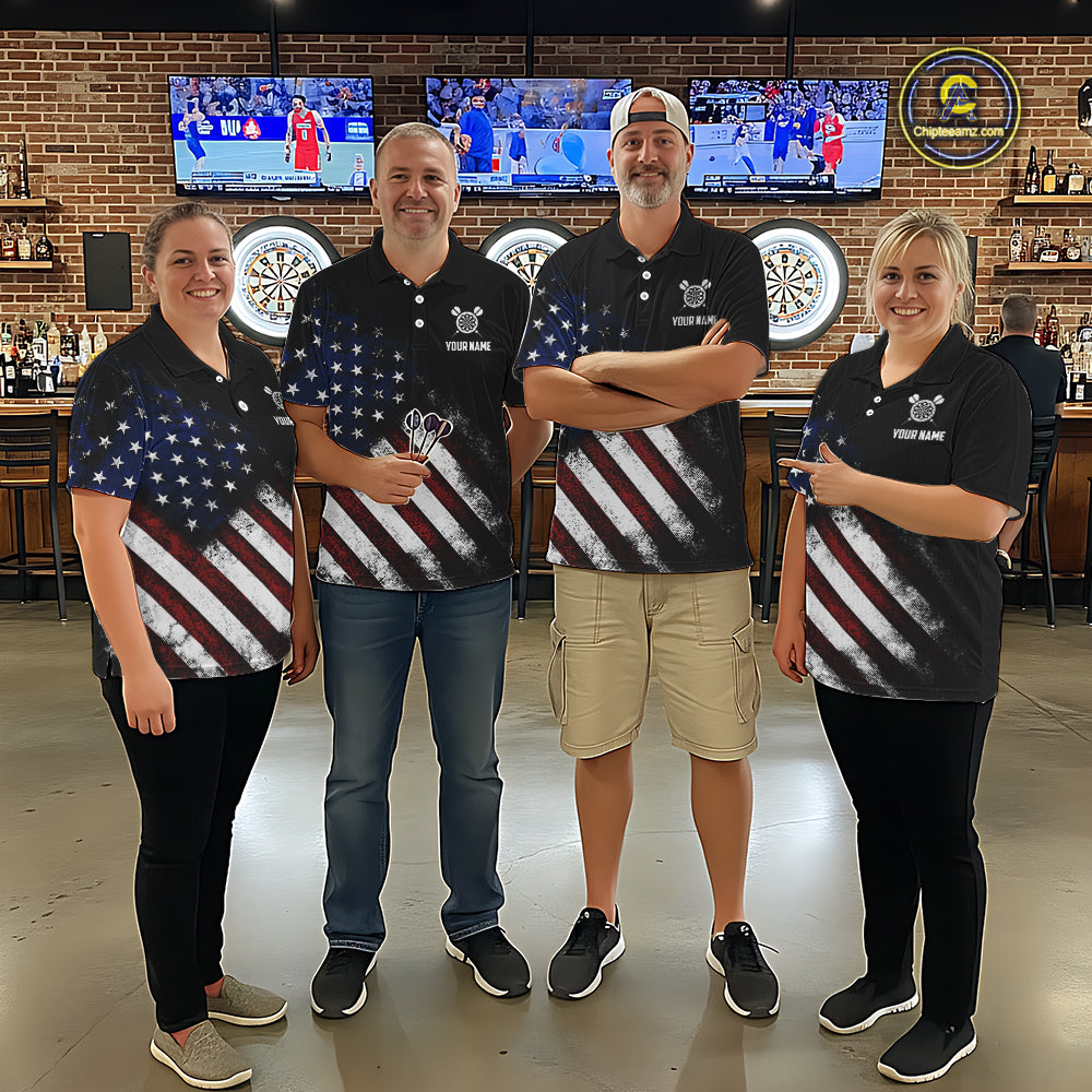 Vintage American Flag Eagle Darts Shirt For Men Custom Patriotic Darts Team Jersey Polo & 1/4 Zip TDM5968