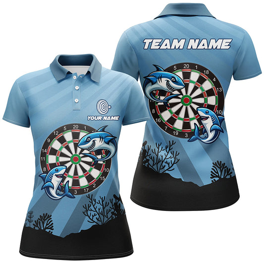 Personalized Shark Dart Board Blue Women Darts Polo Shirts Custom Funniest Darts Shirts Gifts TDM1284