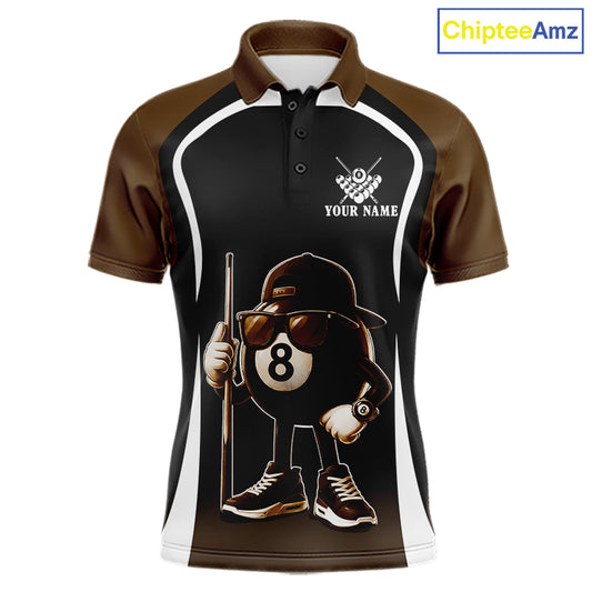 Brown Funny 8 Ball Pool US Flag Billiard Shirt For Men Custom Billiard Team Jersey Polo & 1/4 Zip TDM6366