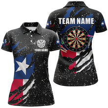 Load image into Gallery viewer, Grunge Texas Flag Dartboard Polo &amp; Quarter-Zip Shirts For Women Custom Patriotic Darts Jerseys Attire TDM1647