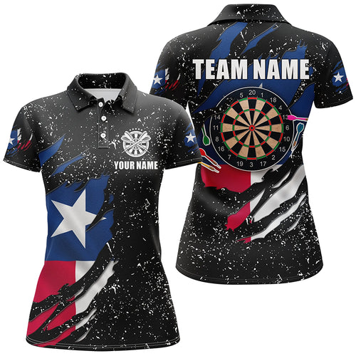 Grunge Texas Flag Dartboard Polo & Quarter-Zip Shirts For Women Custom Patriotic Darts Jerseys Attire TDM1647