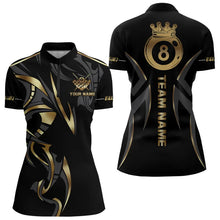 Load image into Gallery viewer, Customized 8 Ball Pool Crown Women Billiard Shirts, Gold And Black Billiard Team Shirt Pool Jerseys TDM3769