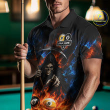 Load image into Gallery viewer, Custom 8 Ball &amp; 9 Ball Fire Grim Reaper Billiard Shirt For Men, Pool Team Jersey Polo &amp; 1/4 Zip TDM6562