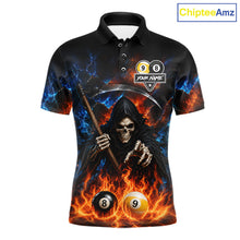 Load image into Gallery viewer, Custom 8 Ball &amp; 9 Ball Fire Grim Reaper Billiard Shirt For Men, Pool Team Jersey Polo &amp; 1/4 Zip TDM6562