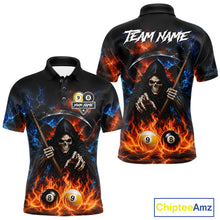 Load image into Gallery viewer, Custom 8 Ball &amp; 9 Ball Fire Grim Reaper Billiard Shirt For Men, Pool Team Jersey Polo &amp; 1/4 Zip TDM6562