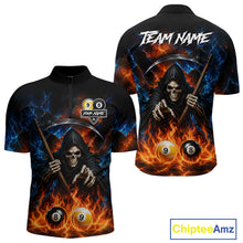 Load image into Gallery viewer, Custom 8 Ball &amp; 9 Ball Fire Grim Reaper Billiard Shirt For Men, Pool Team Jersey Polo &amp; 1/4 Zip TDM6562