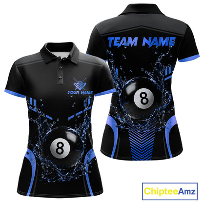 Custom Black and Blue Water 8 Ball Pool Polo Shirt Designed for Personalized Billiard Team Jerseys with Modern Athletic Performance Style