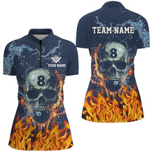 Load image into Gallery viewer, Funny Skull 8 Ball Pool Water Fire Personalized Name Billiard Shirts For Women, Billiard Pool Shirts TDM2291