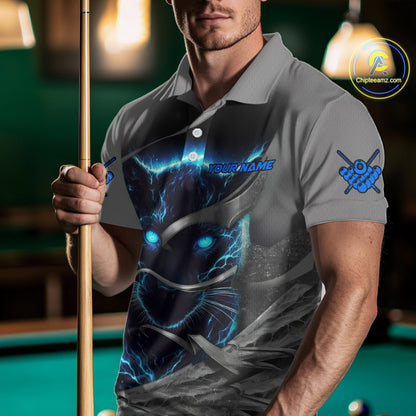Personalized Panther Lightning 3D Billiard Balls Pool Shirts For Men, Billiard League Jerseys |Blue TDM2790
