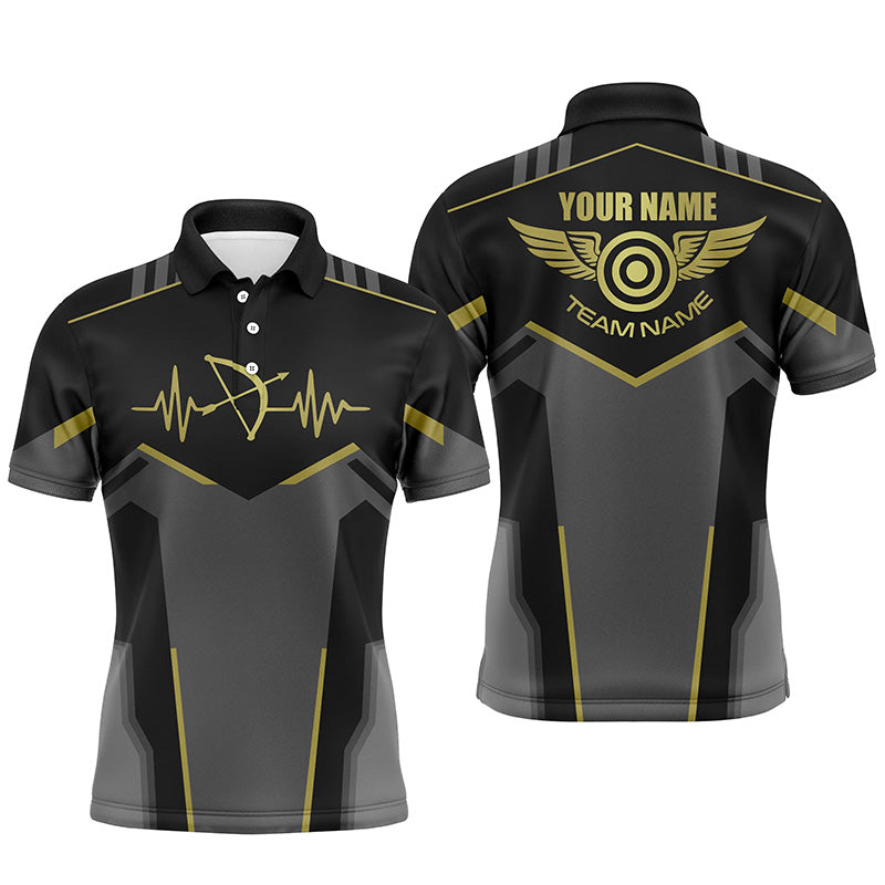 Personalized Funny Archery Heartbeat Polo Shirts For Men Custom Name Archery Jersey | Yellow TDM0616
