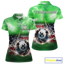 Load image into Gallery viewer, Green American Flag Thunder Lightning 8 Ball Billiard Shirt For Women Custom Pool Team Jersey TDM5265