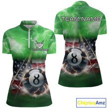 Load image into Gallery viewer, Green American Flag Thunder Lightning 8 Ball Billiard Shirt For Women Custom Pool Team Jersey TDM5265
