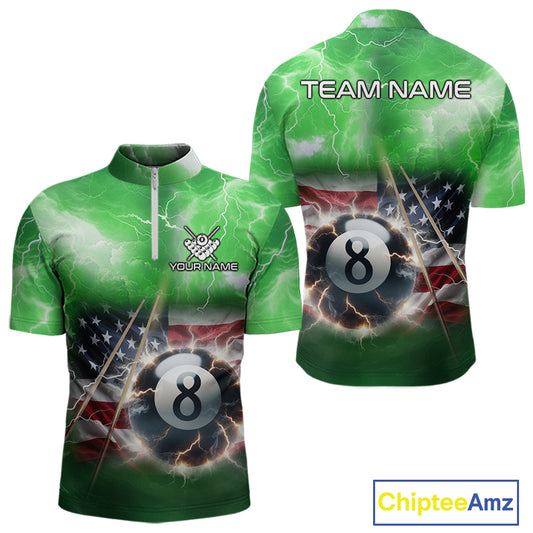 Green American Flag Thunder Lightning 8 Ball Billiard Shirt For Men Custom Pool Team Jersey TDM5265