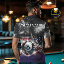 Load image into Gallery viewer, Black Purple American Flag Thunder Lightning 8 Ball Billiard Shirt For Men Custom Pool Team Jersey TDM5267