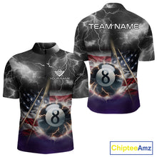 Load image into Gallery viewer, Black Purple American Flag Thunder Lightning 8 Ball Billiard Shirt For Men Custom Pool Team Jersey TDM5267