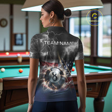 Load image into Gallery viewer, Black Blue American Flag Thunder Lightning 8 Ball Billiard Shirt For Women Custom Pool Team Jersey TDM5268