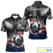 Load image into Gallery viewer, Black Blue American Flag Thunder Lightning 8 Ball Billiard Shirt For Men Custom Pool Team Jersey TDM5268