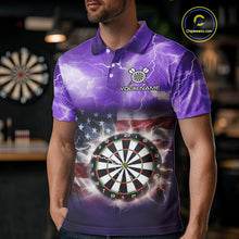 Load image into Gallery viewer, Purple American Flag Thunder Lightning Darts Shirt For Men Custom Darts Jersey Team Polo &amp; 1/4 Zip TDM5269