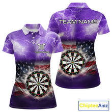 Load image into Gallery viewer, Purple American Flag Thunder Lightning Darts Shirt For Women Custom Darts Jersey Team Polo &amp; 1/4 Zip TDM5269