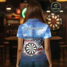 Load image into Gallery viewer, Blue American Flag Thunder Lightning Darts Shirt For Women Custom Darts Jersey Team Polo &amp; 1/4 Zip TDM5270