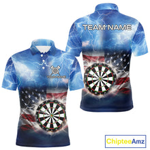 Load image into Gallery viewer, Blue American Flag Thunder Lightning Darts Shirt For Men Custom Darts Jersey Team Polo &amp; 1/4 Zip TDM5270