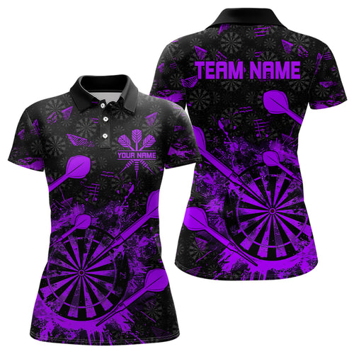 Black And Purple Grunge Darts Polo, Quarter Zip For Women Custom Dart Shirts For Team Dart Jerseys TDM3276
