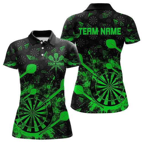 Black And Green Grunge Darts Polo, Quarter Zip For Women Custom Dart Shirts For Team Dart Jerseys TDM3464