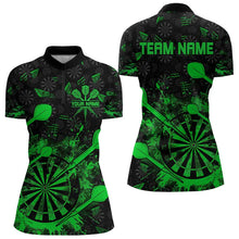 Load image into Gallery viewer, Black And Green Grunge Darts Polo, Quarter Zip For Women Custom Dart Shirts For Team Dart Jerseys TDM3464