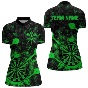 Black And Green Grunge Darts Polo, Quarter Zip For Women Custom Dart Shirts For Team Dart Jerseys TDM3464