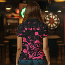 Load image into Gallery viewer, Black And Pink Grunge Darts Polo, Quarter Zip For Women Custom Dart Shirts For Team Dart Jerseys TDM3465