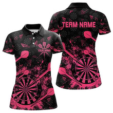 Load image into Gallery viewer, Black And Pink Grunge Darts Polo, Quarter Zip For Women Custom Dart Shirts For Team Dart Jerseys TDM3465