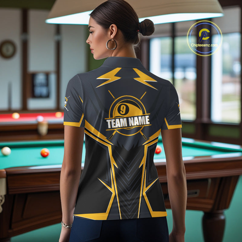 9 Ball Billiard Jerseys For Women Custom Polo & Quarter-Zip Billiard Team Shirts, 9 Ball Pool Shirt TDM3615