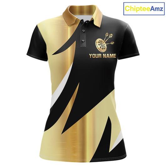 Black And Gold Dartboard Crown Darts Shirt For Women Custom Darts Jersey Team Polo & Quarter Zip TDM6375