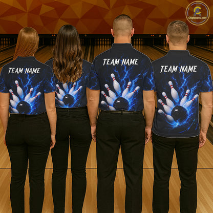 Personalized Blue Thunder Lightning Bowling Jersey For Men, Bowling League Shirts Polo & 1/4 Zip TDM6573