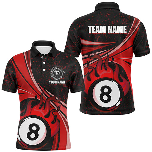 Personalized Funny Flaming 8 Ball Pool Custom Red Billiard Jerseys Shirts For Men, Billiard Apparel TDM1872