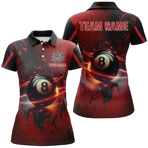 Personalized Red Glowing 8 Ball Pool Custom 3D Women Billiard Jerseys, Billiard Shirts For Team TDM1873