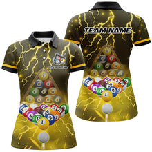 Load image into Gallery viewer, Thunder Lightning Storm Custom 3D Billiard Shirts For Women, Billiard Balls Team Jerseys | Yellow TDM3047